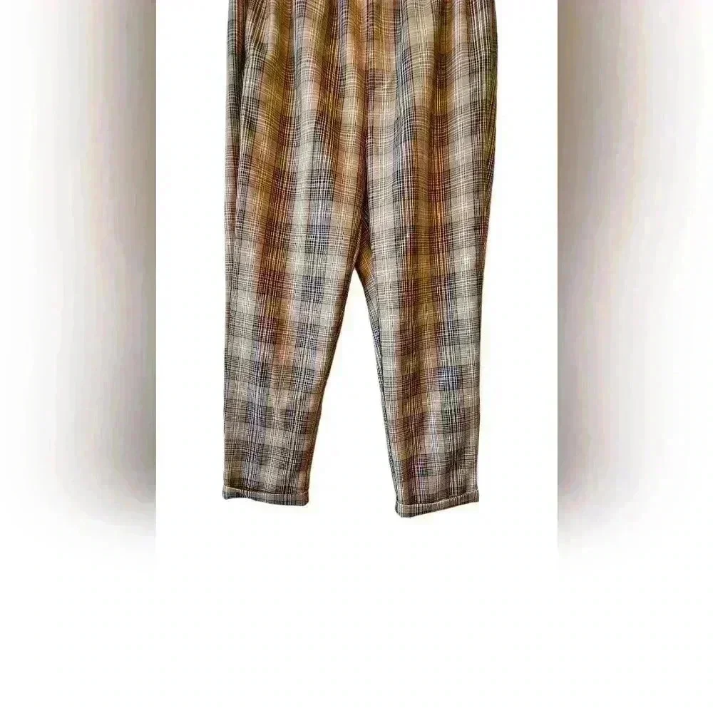 LUMIERE Womens Pants Ruffled Elastic Waist Cuffed Trousers Plaid Sz Large - Picture 4 of 7